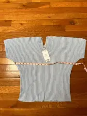 NWT Uniqlo 3D Knit Ribbed Short Sleeve Sweater Top XS Blue Stretchy