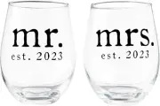 Mud Pie Mr Mrs Wine Glass 2023,Mugs