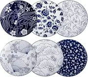 [KITCHENLESTAR] Ceramic Dinner Plates, 8 Inch Porcelain Dessert Salad Plates for Appetizer, Small Lunch - Dishwasher & Microwave Safe Kitchen Plates, Set of 6 (Blue)