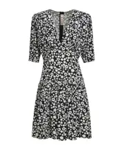 Black and white short satin dress with Pop Fields motif IT40,IT42,IT38 black