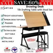 Artiss Drawing Desk Stool Set Drafting Table Adjustable Art Tilt Drawers New