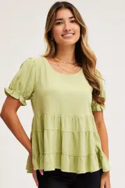 Green Smock Top Short Sleeve - Size 14, Women's Promo C Woven