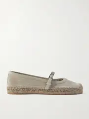 [Brunello Cucinelli] Brunello Cucinelli - Bead-embellished Suede Mary Jane Espadrille Flats - Taupe - IT36 IT 36 Brown