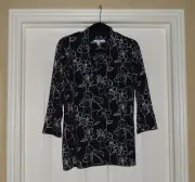Chico's TOUCH of COOL FLORAL TEE Size 2 Large 12 14 Dark Navy V 3/4 SLV NWT $50