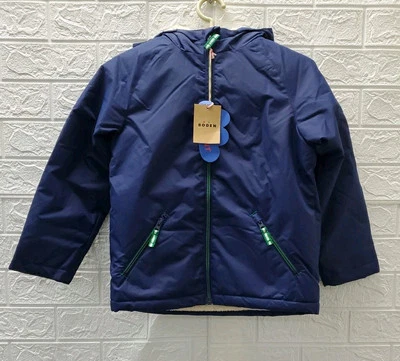 New Boden Sherpa Lined Anorak Hooded Full Zip Jzcket Navy Size 7-8 Youth