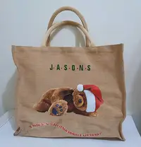 在飛比找Yahoo!奇摩拍賣優惠-JASONS MARKET 聖誕泰迪熊 麻製提袋/購物袋/環