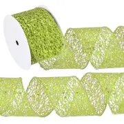 2.5"x 10Yards Sparkling Yarn Ribbon Polyester Mesh Ribbon Rolls(Light Green)