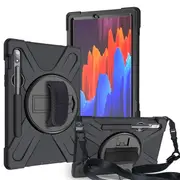 Catzon OnePiece Tablet Case Anti-Fall Protection With Hand+Neck Strap Pencil Holder For Samsung Galaxy Tab S7/S7 Plus 2020-Black