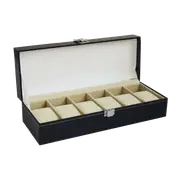 6 Slot Mens Watch Display Case Box Black PU Leather