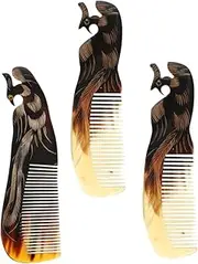 DINHEAROM 3Pcs Women Massage Comb Handmade Ox Horn Hair Comb for Scalp Care Natural Texture Multi Purpose Comfortable Grip Promotes Random Color