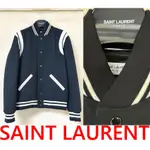 BLACK極新HEDI主設計YSL X SLP小羊皮拼接SAINT LAURENT PARIS羊毛棒球外套