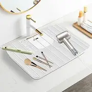Bathroom Sink Cover for Counter Space - Foldable Silicone Mat, Heat Resistant, Makeup Brush Cleaner, Space Saver (White)