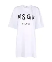 MSGM Logo Printed Crewneck T-Shirt Dress S,XS White