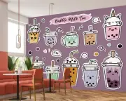 3D Pearl Tea G001 Bubble Tea Milk Tea Shop Wallpaper Wall Murals Self-adhesive