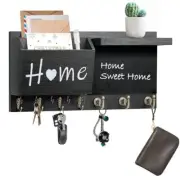 Key Holder for Wall Wooden Key Mail Holder with Chalkboard Wall Mount Black