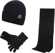 [YULOONG] Beanie Hat Scarf Gloves Set 3 in 1 Winter Knitted Hat Scarf Touch Screen Driving Gloves for Men Women