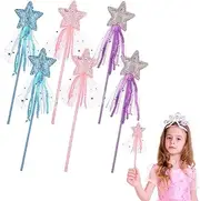 Prasacco 6 Pcs Fairy Wands for Kids Glitter Princess Wands Star Wand Toy Wands for Girls Fairy Stick for Christmas Costume Prop Birthday Party Supply Cosplay Accessories