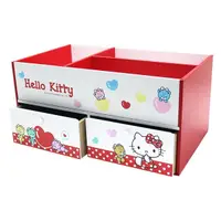 在飛比找Yahoo奇摩購物中心優惠-小禮堂 Hello Kitty 木製雙抽收納盒 (紅點點款)