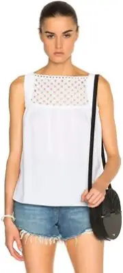 Carven - Sleeveless Eyelet Cotton Top in White, Size 40, New with Tags