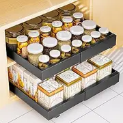 2 Pack Pull out Cabinet Organiser, Slide out Drawers for Kitchen Cabinets, no Drill Adjustable Drawers, pull out Kitchen Storage,Cupboard Organiser that Requires no Drilling (Dark gray(2 pack))
