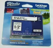 Brother P-Touch TZe Tape Black Print on White Tape