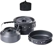 Amagogo 3X Camping Cooking Set with Storage Bag Folding Handle Pot Frying Pan Kettle Camping Cookware for Fishing Hiking Travel BBQ