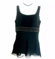 NEW - Ann Taylor Black Silk Chiffon Beaded Sheer Babydoll Top Womens