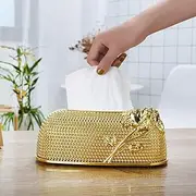 Widen The Draw Hole Tissue Box Cover, Plastic Rectangle Tissue Box Cover, Smooth Facial Tissue Box Holder for Dresser Bathroom Decor (Gold)