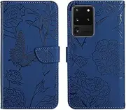 Compatible with Samsung Galaxy S20 Ultra 5G Cover,Compatible with Samsung Galaxy S20 Ultra 4G Flip Kickstand PU Leather Wallet Phone Case Blue