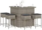 Patio Furniture Sets 5 Piece Garden Bar Set with Cushions Grey Poly Rattan