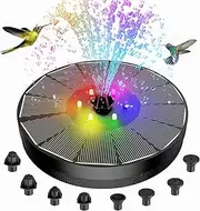 AUS Living Solar Fountain 3W with Battery & LEDs, Floats in Bird Bath, Water Feature for Garden, Pool, Outdoor Pond. Simple to Use, No Power Cables Required