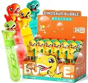 Peeokuo 24 Piece Mini Dinosaur Bubble Wand (4Style), Dino Theme Party Favors Neon Toy for Kids Child, Pinata Suffer, Goodie Bags Filler, School Classroom Prizes, Summer Outdoor, Girl Boy Gifts