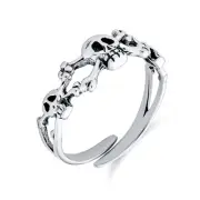 Skeleton Goth Cross bones Skull Midi Toe Ring .925 Silver Adjustable