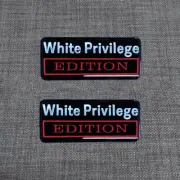 For Epoxy White Privilege Emblem Logo Black Red Chrome New Sticker -2Pc