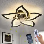 27" Black Geometric Ceiling Fan Lights with Remote, 6 Speeds Adjustable Low P...