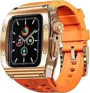 Shellbox Compatible for Apple Watch Series 8 7 45mm /Series 6 SE 5 4 44mm, Protective Rugged Stainless Steel Metal Bumper Case with Strap and Hard Screen Protector, Heavy Duty Military iWatch Cover for Men