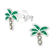 925 Sterling Silver Coconut Tree Crystal Kids Stud Earrings