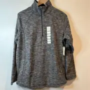 NWT St. John's Bay Women's Gray Quarter-Zip Pullover Size L Mock Neck