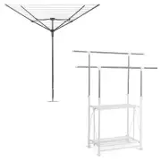 STORAGE MANIAC Outdoor Umbrella Drying Rack + Foldable Double-Rod Clothes Rack