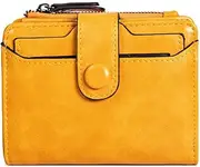 [Generic] Women's RFID Mini Soft Leather Bifold Wallet with ID Window Card Sleeve Coin Purse (Yellow, One Size)