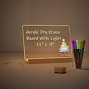 RR RAXMIN Acrylic Dry Erase Board Light Up Stand Desk 13 x 9 inch Clear Desktop Note Memo White Board Notepad Table LED Letter Massage Boards Personal Creative Use Includes Dry Erase Markers