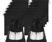 12 pcsBlank Non Woven Slippers Transparent Drawstring Drawstring Pocket Shoe Bags for Travel - Large Dustproof Drawstring Black