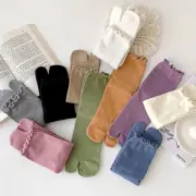 4 Pairs Women Girls Tabi Socks Split Two Toes Solid Soft Japanese Preppy Style