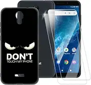 ESACMOT Don't Touch Pattern Case Compatible with Cricket icon 2 + [2 Pack] Screen Protector Tempered Glass, Shockproof Case Cover for Cricket icon 2 (6 inch)