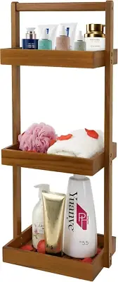 Teak Shower Caddy Corner, 3 Tier Standing Shower Organizer Shelf with Handle, Wo