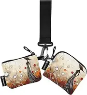[XYMZR] Mini Zip Around Wristlet keychain Wallet Woman Flower Art for Women Personalized Pattern Detachable Dual Pouch Wristlet Portable Wallet Phone Coin Purse, Multi-colored, One Size
