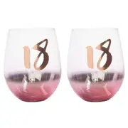 2PK Tallulah Blush Stemless Wine Glass Cup Party Drinkware Clear 18th Birthday