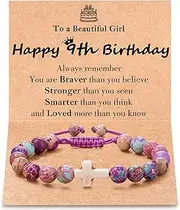 [Tarsus] Happy Birthday Gifts for 7-13 Year Old Girls, Birthday Cross Beads Bracelet Gifts for Girls Age 7 to 13