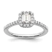 0.50ct. CZ Solid Real 14K White Gold Emerald Shape Halo Engagement Ring