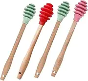 Silicone Stirring Rod Honey Stick Mixing Drip Spoons for Tea Ribbed Favor Drizzle Press- Labels Small with Mini Juice Stirrers Washable Stirring Spoons Wood re-usable